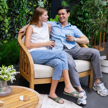Cambridge Casual Bronte Teak Outdoor Lounge Chat Set – 2 Oversized Lounge Chairs with Tufted Backrest Cushions & Teak Side Table with 2-Tier Shelf