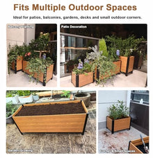 Wood Grain Aluminum Trough Planter, Long Raised Patio Plant Container, Outdoor Window Garden Box for Balcony Railings Herbs Flowers(H60cm(24in),60x120cm/24x47in)