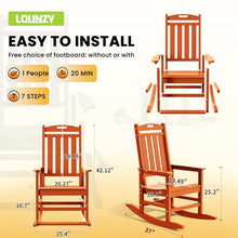 LOUNZY Outdoor Rocking Chair Set of 8 HDPE Patio Porch Rockers 380lbs Support Orange