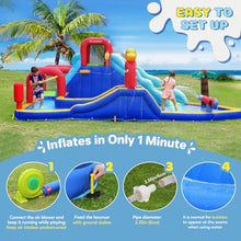 ELEMARA Inflatable Water Slide Bounce House, 10 in 1 Inflatable Water Park with Blower, 2 Slides & 2 Climbing Walls & 2 Water Guns & Giant Deep Pool, Blow up Water Slides for Backyard for 6