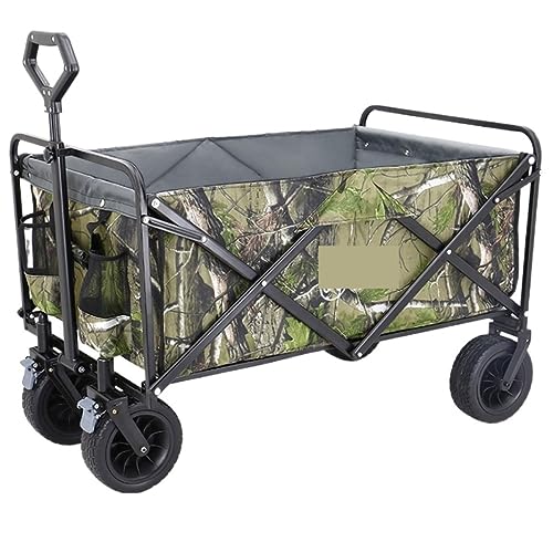 BIOMICE Collapsible Wagon Outdoor Folding Utility Wagon Garden Trolley Folding Push Cart with Brake Portable Rolling Beach Outdoor Cart Garden Cart