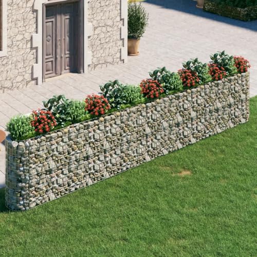 Gabion Raised Bed Galvanized Iron 212.6"x19.7"x39.4" with Self-Watering Ceramic Pot for Indoor/Outdoor Plants White Black Other