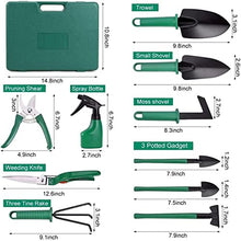 Feilx Garden Tools Set, 10 Pieces Gardening Tools with, Trowel Rake Weeder Pruner Shears Sprayer, Garden Hand Tools with Carrying Case Gardening Gifts -Gift for Women and Men (Color : Green)