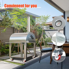 IDEALHOUSE 32" Outdoor Pizza Oven, 2-Layer Pellet Pizza Oven Movable Pizza Maker for Backyard, Patio & Outdoor Kitchen, Stainless Steel Kiln-Style Vertical Charcoal Pizza Oven Silver,4 Wheel