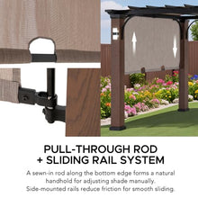 SUNJOY 11x11 Heat-Transfer Woodgrain Steel Pergola with 4 Solar Lights, Sliding Canopy & Oversized Posts