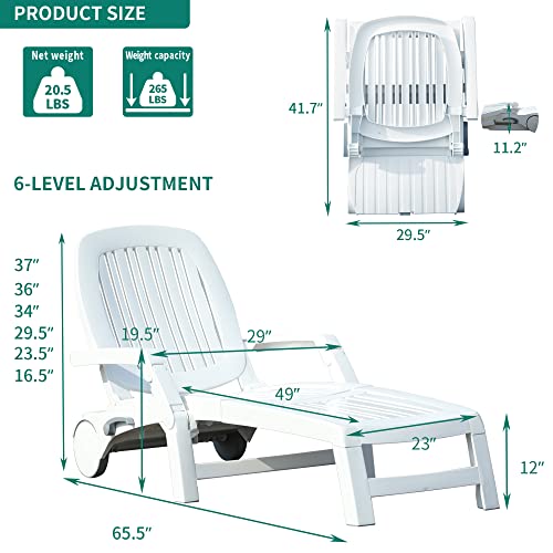 YITAHOME Outdoor Folding Chaise Lounge Chair 6-Position Adjustable Backrest White