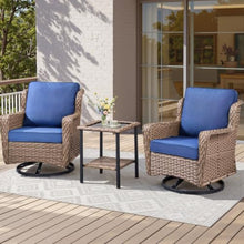 Hassyee 3 Pieces Wicker Bistro Set with Swivel Rocker Chairs and Square Coffee Table for Poolside, Balcony, Outdoor Patio Furniture Set with Washable Cushions and Glass Tabletop for Garden