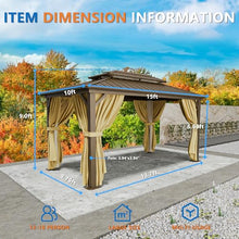 HOTEEL 10x15 Hardtop Gazebo On Clearance with Heavy Duty Galvanized Steel Metal Roof, Patio Hard Top Gazebo with Curtains & Netting,Outdoor Permanent Hot Tub Gazebo Pavillon for Backyard,Deck, Brown