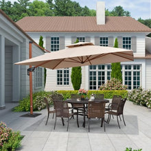 132'' Square Wood Pattern Cantilever Umbrella With Steel Plate Base,Beige