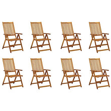 WEHUOSIF Set of 8 Anthracite Solid Acacia Wood Outdoor Dining Chairs with Adjustable Armrests, Foldable Patio Seating with Cushions