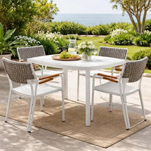Benjara Shia 22 Inch 4 Side Chair and 2 Armchair Set, Crisp Aluminum Frames, White and Gray