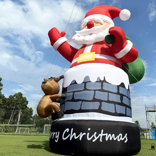 Inflantteble Giant Christmas Inflatable Santa Claus with Reindeer in Chimney 20FT Red