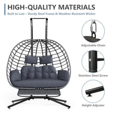 SWITTE Double Egg Chair Outdoor with Stand & Footrest, Patio Swing, Gray