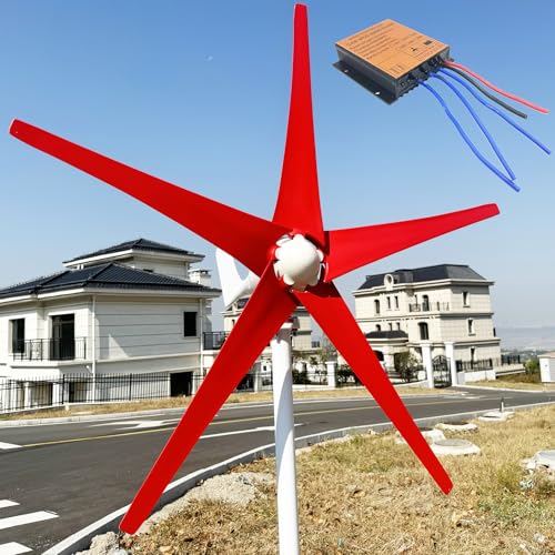 ZHOZHUT 800W / 1000W / 1200W Wind Turbine Kit 12V / 24V / 48V Wind Power Generator with MPPT Controller and 5 Red Blades, Windmill Generator, Low Noise High Efficiency, for Home Street,1000w,24V