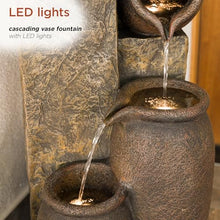 Alpine Corporation GIL140 43" Tall Indoor Outdoor Pottery Fountain with Replaceable LED Lights, Water Feature for Garden, Patio, and Home Decor, Brown