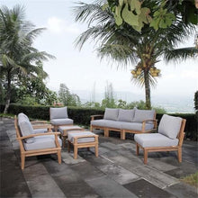 Modway EEI-1152-NAT-GRY-SET Marina Premium Grade A Teak Wood Outdoor Patio Ottoman, Natural Gray
