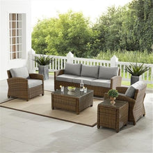Afuera Living Modern 5Pc Outdoor Fabric Sofa Set, Gray Cushion Covers, Weathered Brown Resin Wicker, Tempered Glass Tables, UV & Weather Resistant, Steel Frame Patio Seating for 5