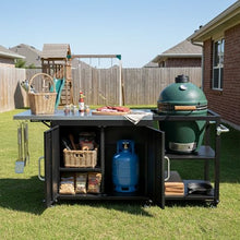 Outdoor Grill Cart with Stainless Steel Top & Drop Leaf, 76.6" BBQ Grill Table Station for Big Green Egg, Kamado Joe & 22" Griddle, Rolling Outdoor Kitchen Island with Storage Cabinet, Hooks & Wheels