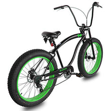 MICARGI 26” Beach Cruiser Bicycles Fat Tire Bikes 18.5-Inch Medium High-Tensile Steel Frame, Variable 7 Speed Green BK/NGRN