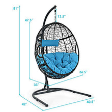 Giantex Hanging Egg Chair, 36.5-Width Oversized Swing Chair with C-Hammock Stand Set, Hammock Chair with Soft Seat Cushion & Pillow, Multifunctional Hanging Chairs for Outdoor Indoor Bedroom (Blue)