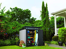 Keter Artisan 7 x 7 Foot Large Modern Design Outdoor Shed with Floor for Outdoor Furniture, Lawn Equipment, Bikes, and Gardening Tools, Gray