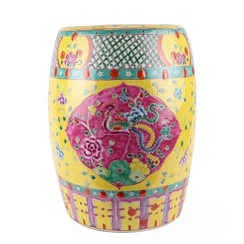 Ceramic Garden Stool Decorative Garden Stools Pastel Yellow Background Open Window Phoenix Pattern Stool Cool Stool Porcelain Pier Garden Stool Home Ceramics Ornaments Items Garden Stool Ceramic(C)
