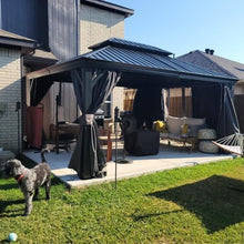 12' X 16' Hardtop Gazebo, Outdoor Metal Grill Shelter with Galvanized Steel Double Canopy, Permanent Pergola with Curtains & Netting, Suitable for Patios Deck Backyard (12'X16' (Grey))