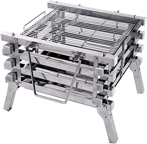 NEWCES Safety Certification Foldable BBQ Grill Stainless Steel Charcoal Barbecues Grills w/Storage Bag Smoker BBQ Grill Wood Burning Barbecues BBQ Grill Rack for Camping Bonfire/Yard Heating/Barbecue