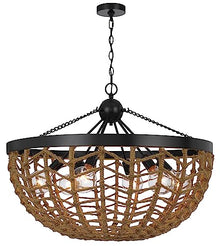 Cal Lillington 60W x 6 Glass Pendant Light with Burlap Roped Half Dome Shade