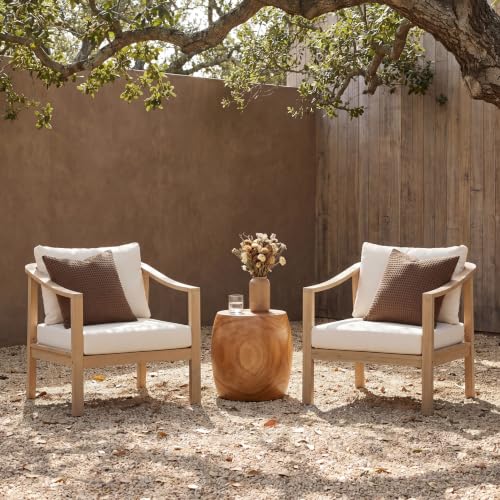 Merax Patio Acacia Wood Club Chair with All-Weather Coushions, Set of 2