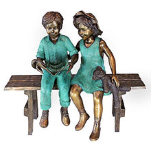 Design Toscano Read to Me Boy and Girl on Bench Cast Bronze Garden Statue Two Tone Bronze & Verdigris