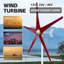 ZHOZHUT 12V 24V 48V Wind Turbine Generator Power Kit 800W-1200W Wind Turbine Generator with MPPT Controller and 5 Red Blades, 2.5m/s Low Starting Wind Speed Windmill Generator for Homes,1000w,48V