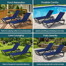 Kozyard Outdoor Chaise Lounge Chair, All Aluminum Frame and Textilene Fabric, Fully Flat Adjustable Reclining Patio Lounger for Pool Sun Shelf, Tanning Ledge, Sunbathing & Backyard (NavyBlue, 2Chairs)