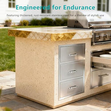 Premium 201 Stainless Steel Outdoor Kitchen Triple Drawer Cabinet with Paper Towel Holder.18Wx23Hx23D with Handle.Weather-Resistant, Full-Extension Drawers for BBQ Islands, Patios & More