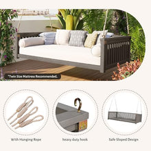 Merax Patio Twin Size Garden Swing Bed Wood Porch Swing Loveseat Chair with Ropes for Backyard, Safe Sloped Design