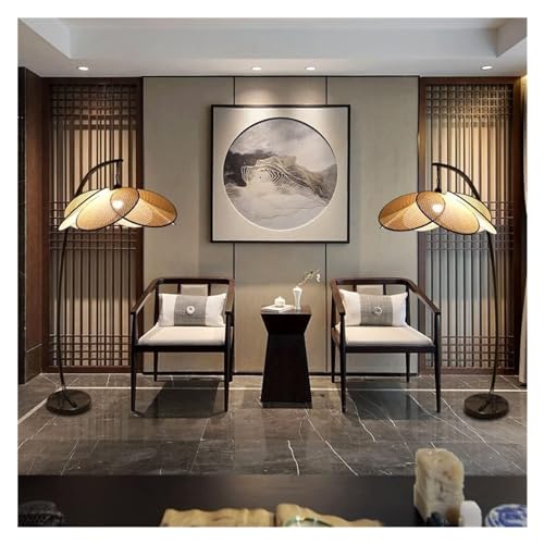 GTEFSWS Handmade Rattan Floor Lamp Retro Style for Bedroom and Living Room One Color