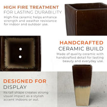 Emissary Home and Garden Tall 15 in. Cream/Java Ceramic Square Planter (15 in. L x 15 in. W x 35 in. H) with Drainage Hole