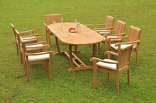 TeakStation 8 Seater Grade-A Teak Wood 9 Pc Dining Set:94" Mas Oval Table and 8 Napa Stacking Arm Chairs #TSDSNP27