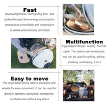 TT-YEL Large Charcoal Grill, Ceramic Grill on Wheels, with Thermometer, Lid, Storage Rack, Can Serve 8-10 People, Freestanding Camping Grill, Portable and Easy to Clean,Black