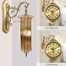 saditesdk Wall Clock, American Metal Double-Sided Clock Wall-Mounted Garden Outdoor Decorative Clock Two-Sided Design Mute Clock Living Room Mute Clock for Indoor Use，
