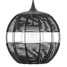 Hinkley Maddox Outdoor Large Bohemian Orb Pendant Light - Woven Weather-Resistant Nylon, Etched Opal Globe - Black