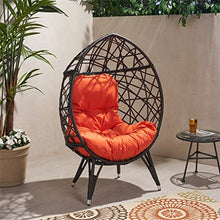 DUYHBAWRS Contemporary Design Outdoor Wicker Teardrop Chair Accent Chair with Cushion and Base 38.5 in