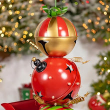 Zaer Ltd. Christmas Sleigh with Giant Jingle Bells, Light-Up Metal Decor, Battery Operated, Red and Green (Large - 59" Tall)