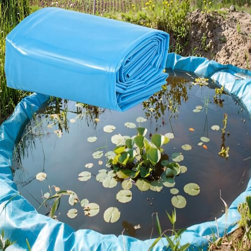 Liyadolaam Lotus Pond Liner Blue Polythene Plastic Sheeting 0.16mm Sealing Film Damp Proof Membrane for Small Ponds Garden Fountain Water Feature(32.8x32.8ft)