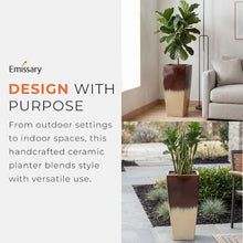 Emissary Home and Garden Tall 15 in. Cream/Java Ceramic Square Planter (15 in. L x 15 in. W x 35 in. H) with Drainage Hole
