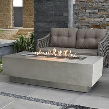 Elementi Granville Gas Fire Pit Cast Concrete Fire Table, Outdoor Fire Pit Electronic Ignition | Canvas Cover, Lava Rock Included | Free AMS Wind Guard | Light Gray (Propane Gas)