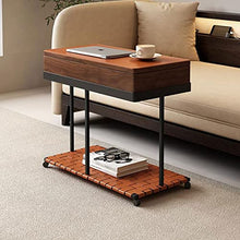 Modern Modern Side Table with Wheels, Mobile End Table with Rotatable Tray and Hidden Storage Basket, Side Table Nightstand with Storage Shelf, for Sofa Kitchen Living Room and Bedroom Simple