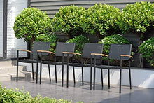 Amazonia Kenneth 9-Piece Extendable Patio Dining Set Durable Teak Wood Black Sling Chairs Black
