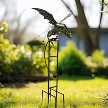 Red Carpet Studios Outdoor Sculpture - Balancing Kinetic Garden Stake Rocker, 69.5" Tall, Metallic Gold Dragon