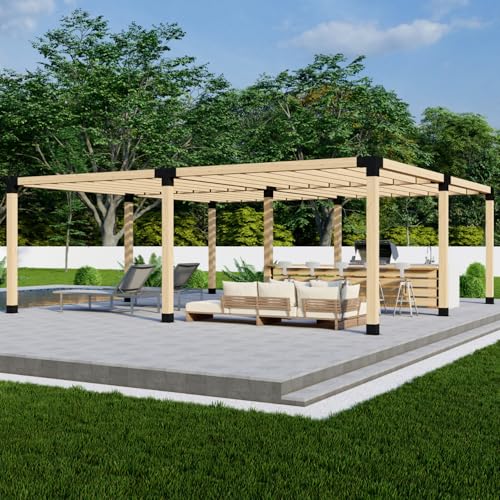 DIY Freestanding Pergola Bracket Kit with Slatted Roof - 6x6 Posts + 2x6 Rafters - Build Up to 24' x 24' - Steel Hardware Only
